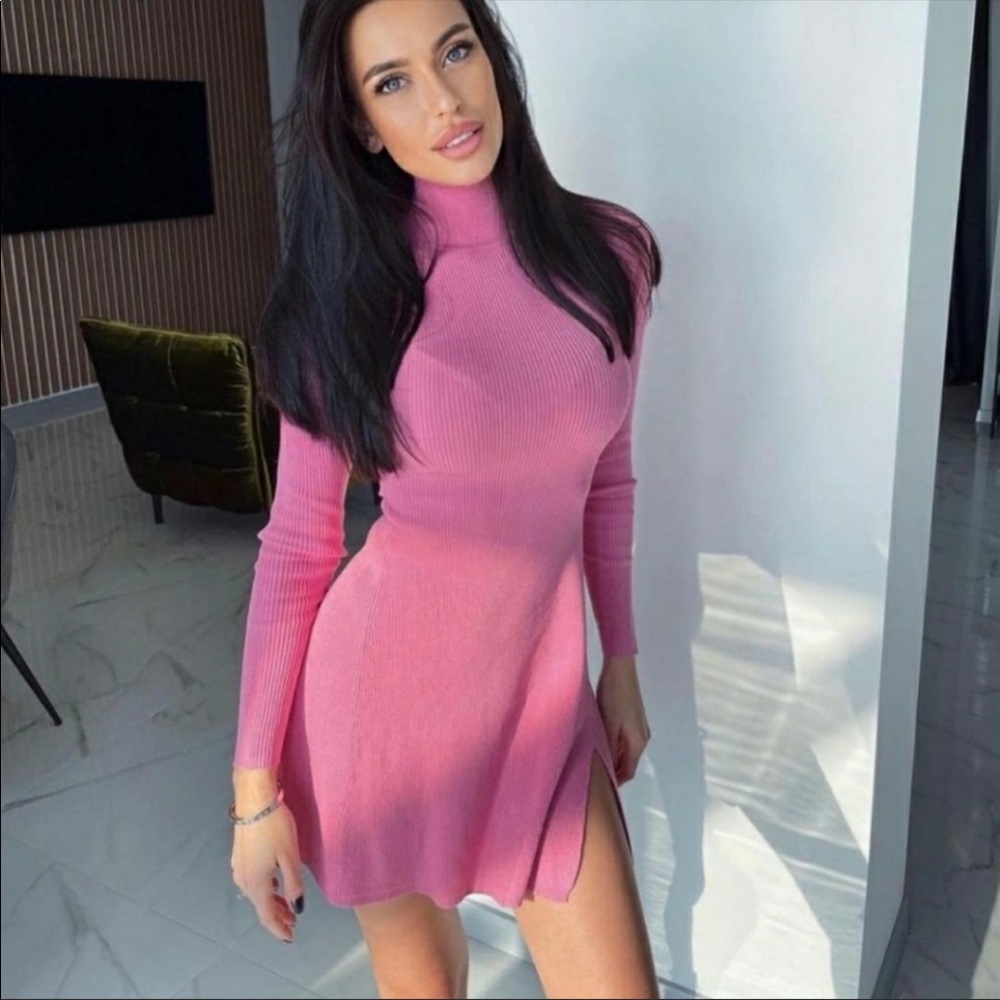Zara pink turtleneck knit dress - Picture 3 of 10